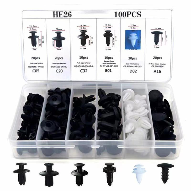 Festival Activities HE26 100Pcs Box Set of 6 Types Universal Expansion Screw Clips for Automobiles Mudguard Leaf Plates Door Panel Clips Nails C05 C20 C32 B01 D02 A16