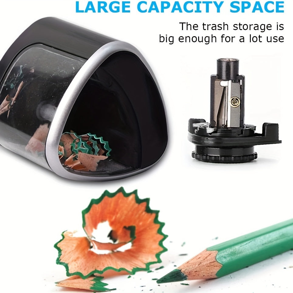 Sleek Black Design| Sleek Black Electric Pencil Sharpener with Auto-Stop Feature - Desktop Automatic Sharpening, No Battery Needed, Perfect for Office & Home Use, Office Stationery|Modern Sharpener|Easy Cleanup Sharpener