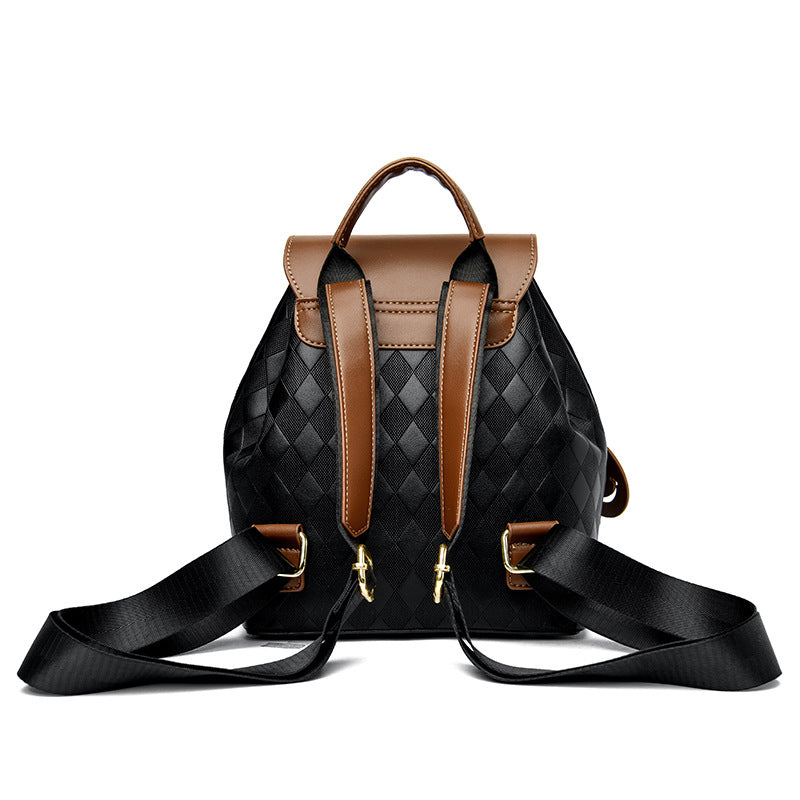 Women's Quilted PU Leather Backpack – Stylish Bucket Bag | Black, Black with Brown, Ostrich Khaki