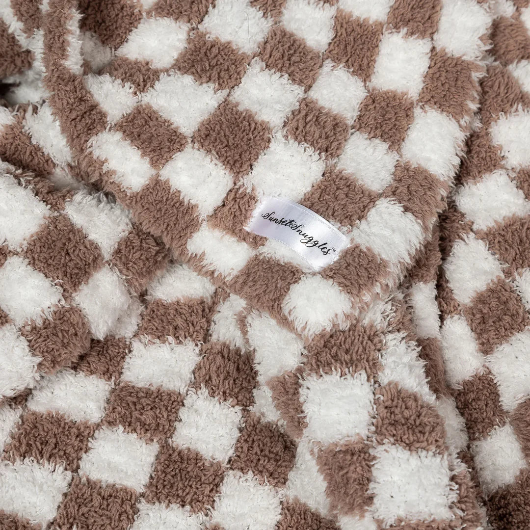 Chocolate Milk & White Check Print Extended Throw