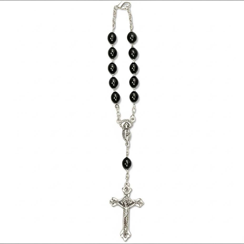 Black Wood Bead Auto Rosary