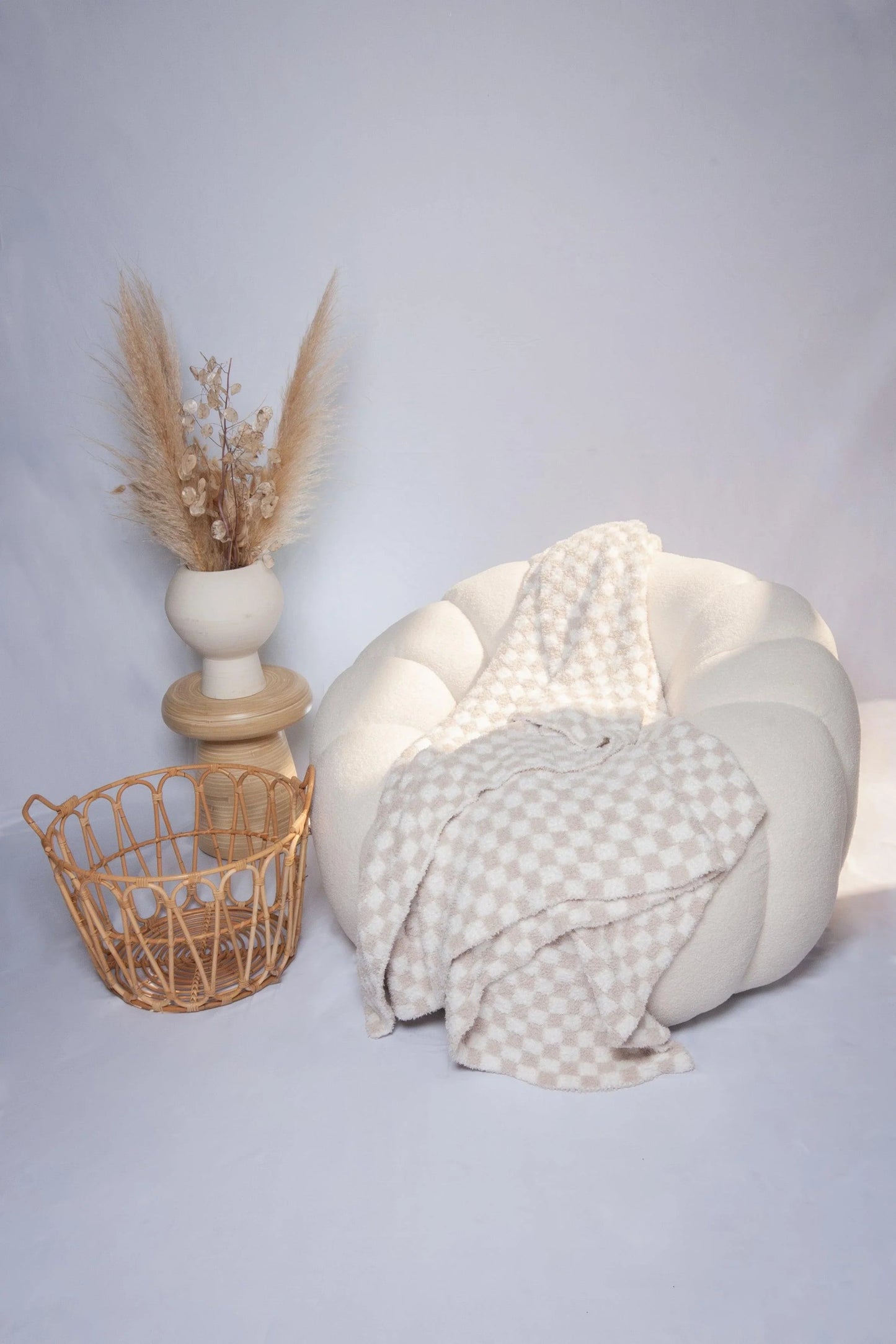 Blushing Beige & White Check Print Extended Throw