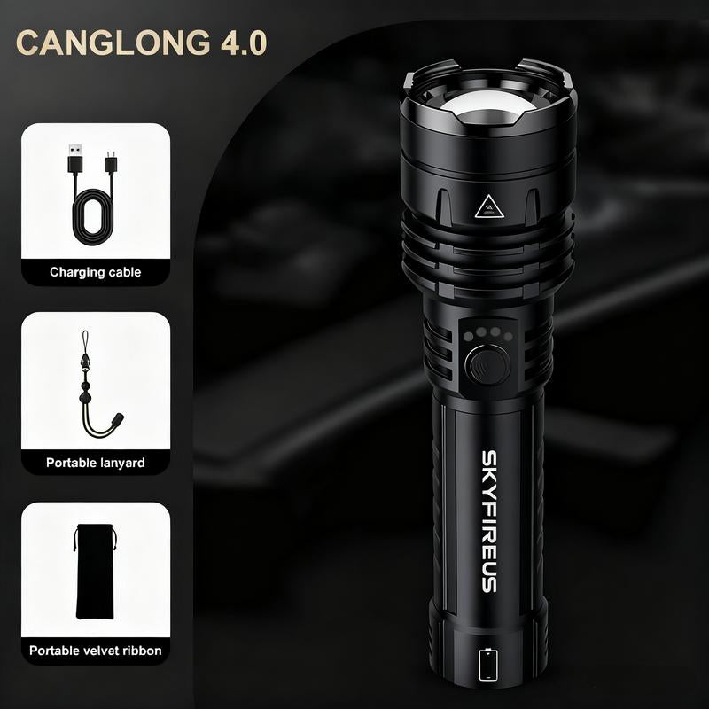 SKYFIRE 1376 LED Flashlight – High Lumen Rechargeable Torch with Fire-Gathering Lens, Zoomable, 5 Lighting Modes, Ultra-Bright for Camping, Outdoor & Home Use