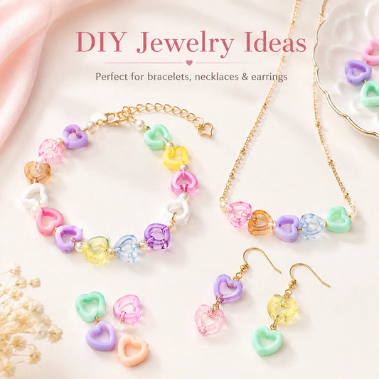 30Pcs Multicolor Clear Heart Acrylic Spacer Beads Hollow Heart Beads For DIY Beaded Pens Stationery Ornament Handcraft Material