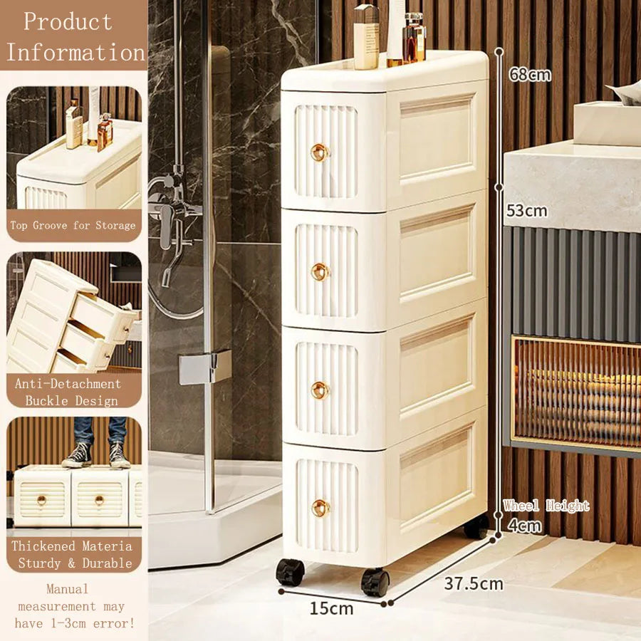 15CM Wide Gap Storage Cabinet β Narrow Shelf for Kitchen Fridge & Under Table, Thick Organizer for Small Spaces, Space-Saving Un