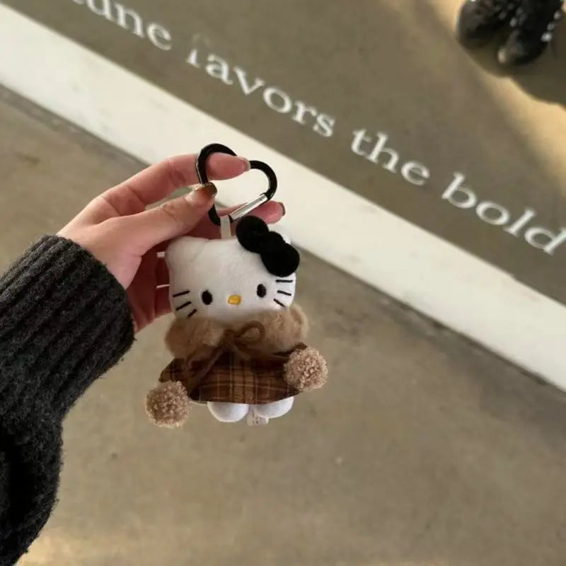 Anime Hello Kitty Cartoon Plush Coat Cloak Keychain Girls Women School Bag Crossbody Bag Pendant Accessories Birthday Gifts
