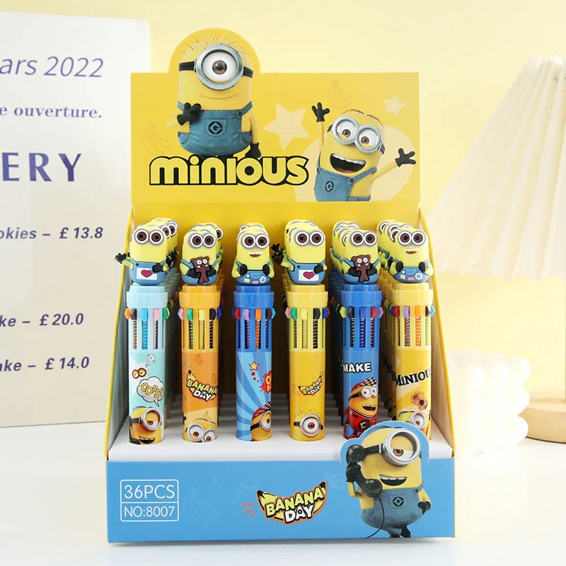 36pcs/set New Minions Anime10-Color Ballpoint Pen Despicable Me Cosplay Mark Hand-Held Pen 6 Styles Student Stationery Gift Toy