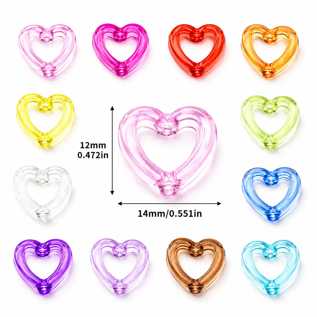 30Pcs Multicolor Clear Heart Acrylic Spacer Beads Hollow Heart Beads For DIY Beaded Pens Stationery Ornament Handcraft Material