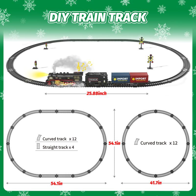 Funwee Train Set for under Christmastree,Electric Train Toy with Smokes,Lights Andsound, Locomotive Train Model Withtrack,Birthday Gifts Ldea for 3 4 5 6 7+ Years Oldtoddler Boys and Girls