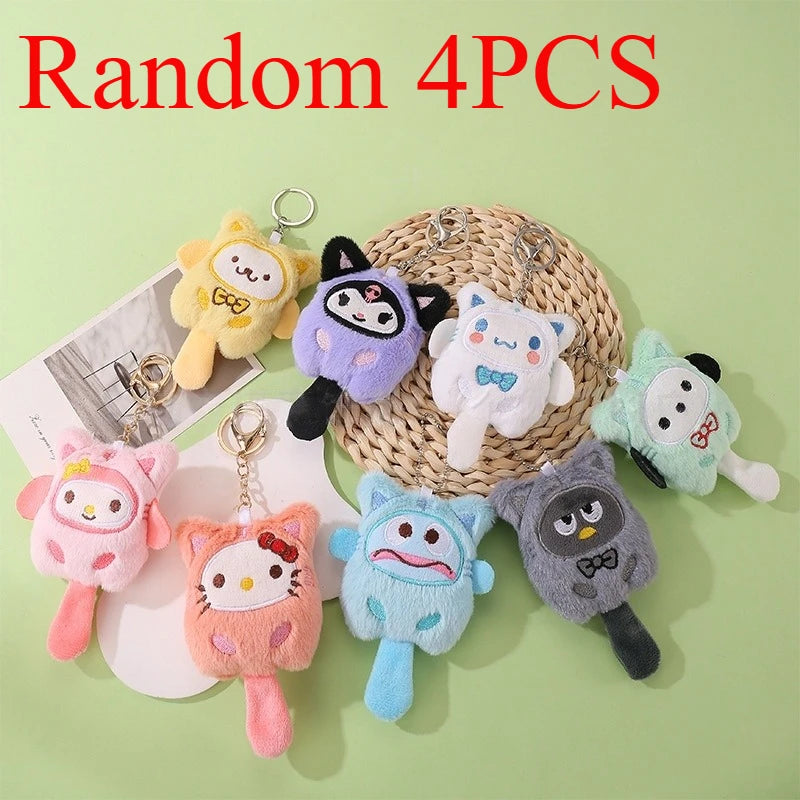 SANRIO Plush Keychain Hello Kitty MyMelody Kuromi Cinnamoroll Cartoon Animal Stuffed School Bag Pendant Backpack Decoration Doll