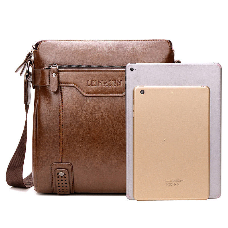 LEINASEN Men's Leather Messenger Bag – Zipper Shoulder Crossbody Bag for Business & Travel