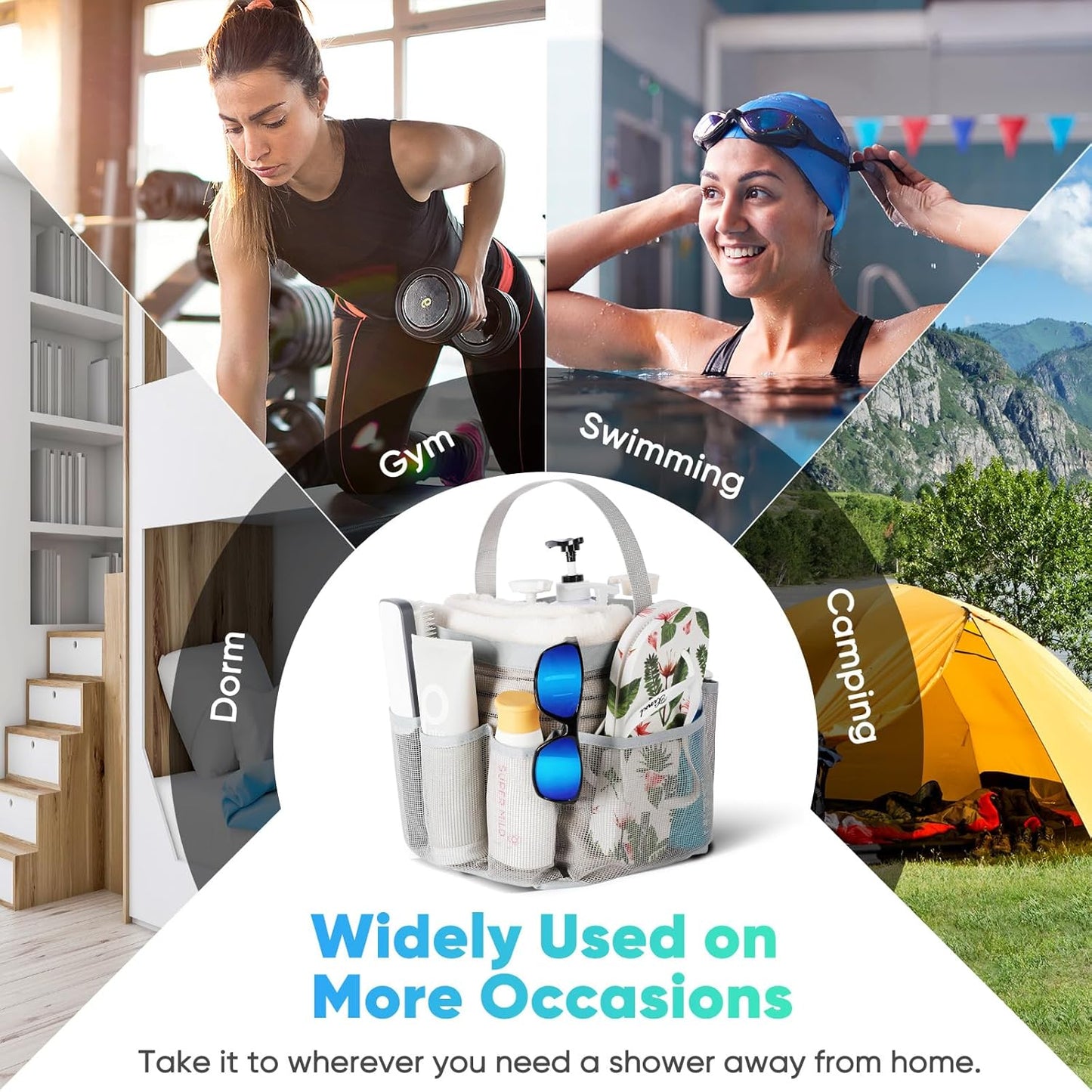 2 Pack Mesh Shower Caddy Portable for College Dorm Room Essentials, Shower Caddy Dorm with 8-Pocket Large Capacity,Shower Bag for Beach,Swimming,Gym