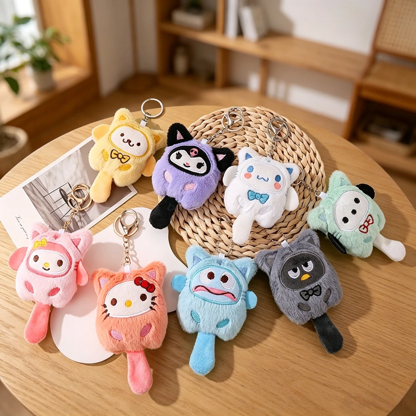 SANRIO Plush Keychain Hello Kitty MyMelody Kuromi Cinnamoroll Cartoon Animal Stuffed School Bag Pendant Backpack Decoration Doll