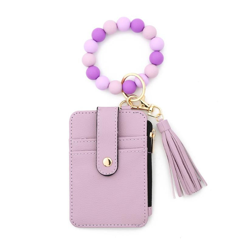 Christmas Gift Free!Ship! Keychain Wristlet Wallets for Women Cute Silicone Beaded Credit Card Holder Aesthetic Key Ring Bracelet Leopard Wallet Flower
