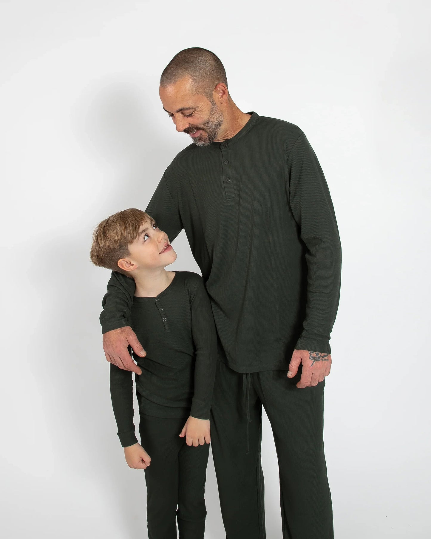 Deep Forest Green Waffle Two Piece Long Pajama Set