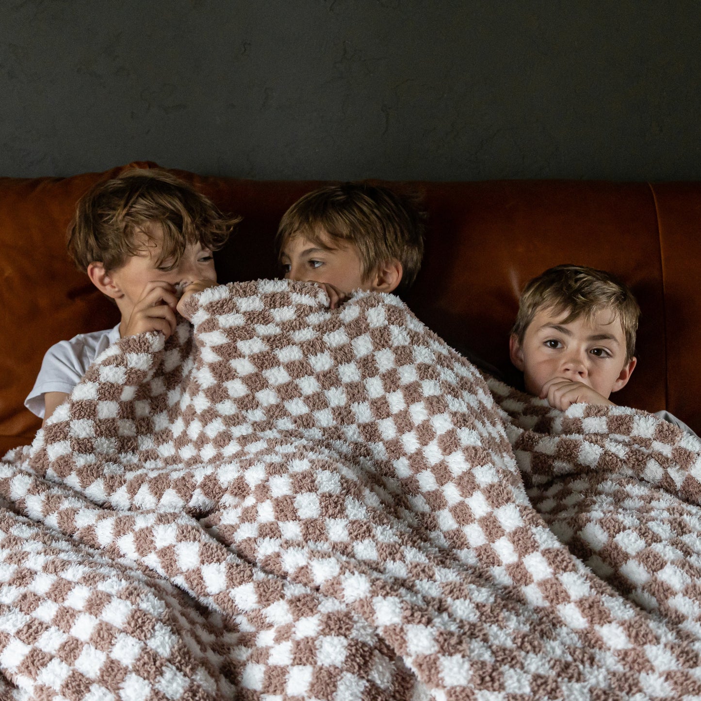 Chocolate Milk & White Check Print Extended Throw