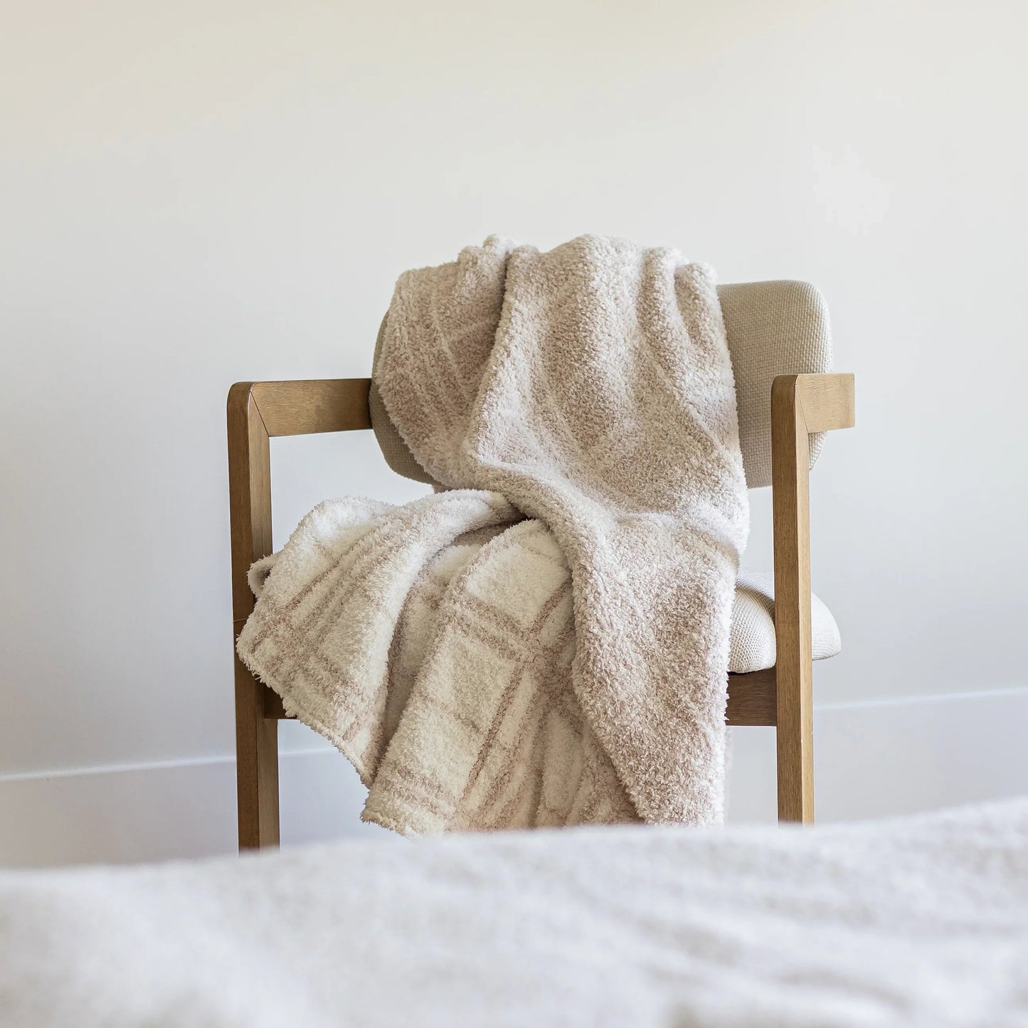Blushing Beige & White Plaid Print Extended Throw