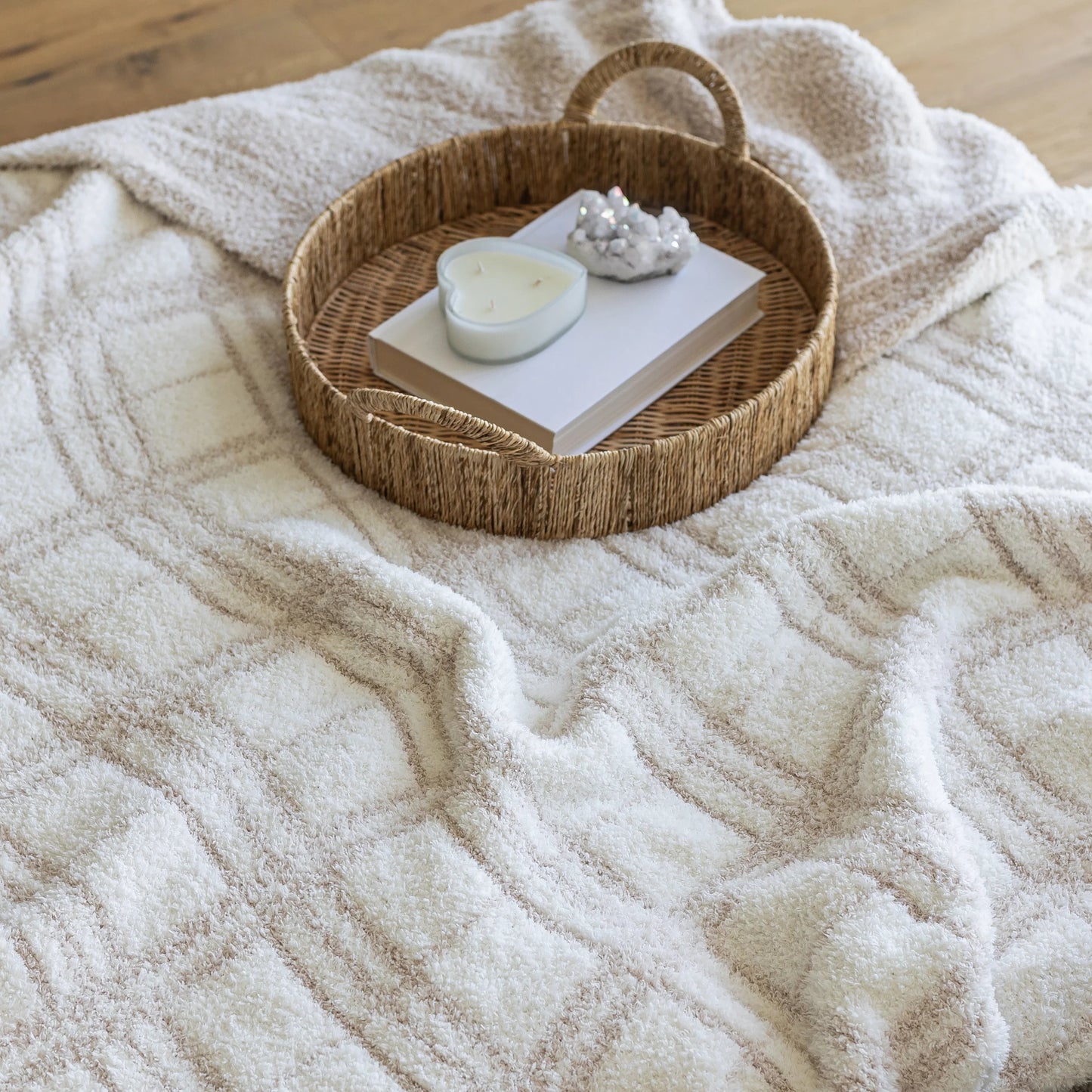 Blushing Beige & White Plaid Print Extended Throw