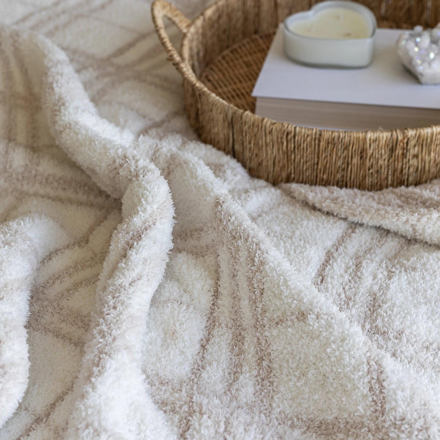 Blushing Beige & White Plaid Print Extended Throw
