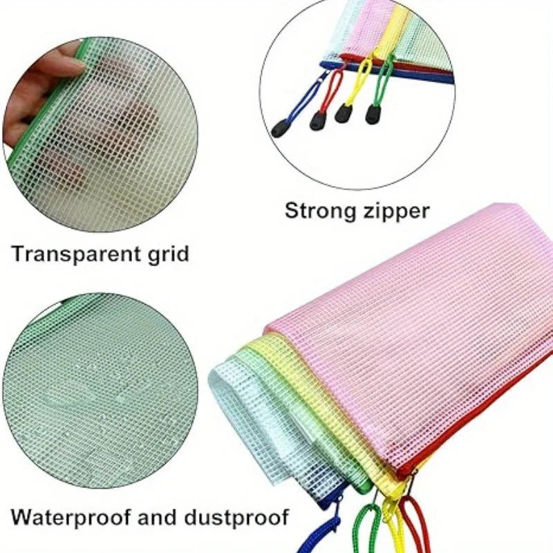 4PCS Stationery Storage Folder File Mesh Zipper Pouch A4 A5 A6 Document Bag Zip File Folders School Office Supplies