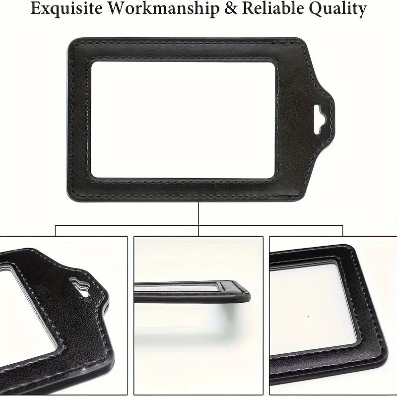 Black zipper badge lanyard - Durable synthetic leather, perfect for work permits, ID badges, office supplies,school supplies