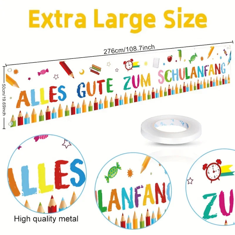 1 Piece Back to School Welcome Banner - 'Happy School Start' with Colorful Pens and School Supplies Design