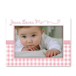 Jesus Loves Me Frame in Pink Gingham