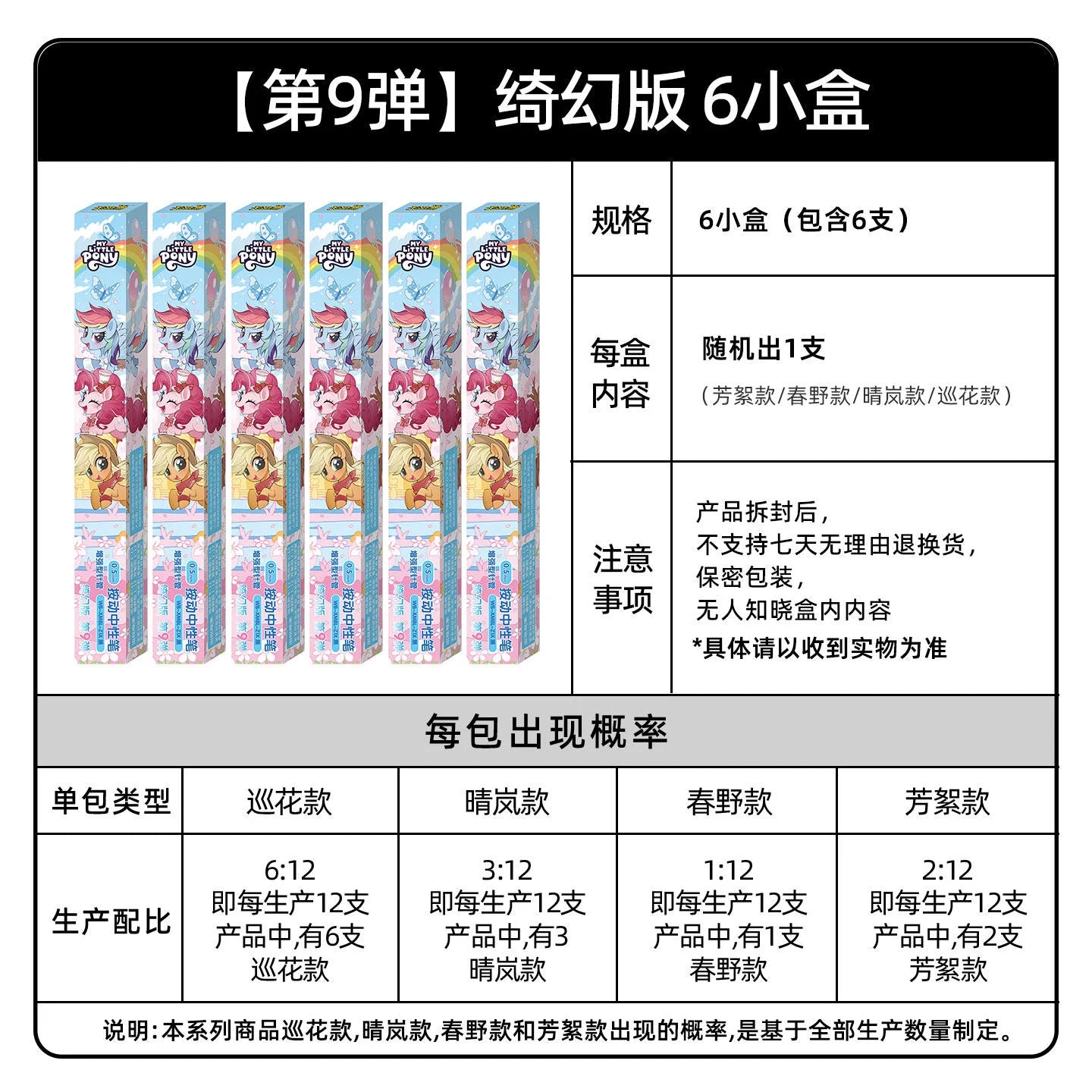 New My Little Pony Official Friendship is Magic Series Stationery Blind Box 0.5mm Ultra-Smooth Clickable Ballpoint Pen Girl Gift