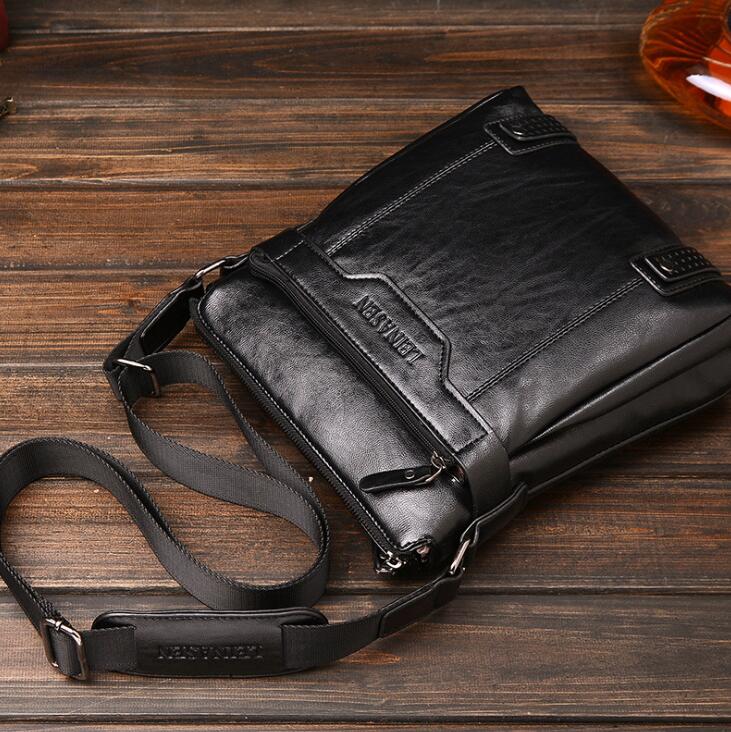 LEINASEN Men's Leather Messenger Bag – Zipper Shoulder Crossbody Bag for Business & Travel