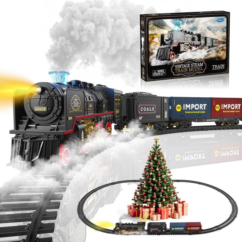 Funwee Train Set for under Christmastree,Electric Train Toy with Smokes,Lights Andsound, Locomotive Train Model Withtrack,Birthday Gifts Ldea for 3 4 5 6 7+ Years Oldtoddler Boys and Girls