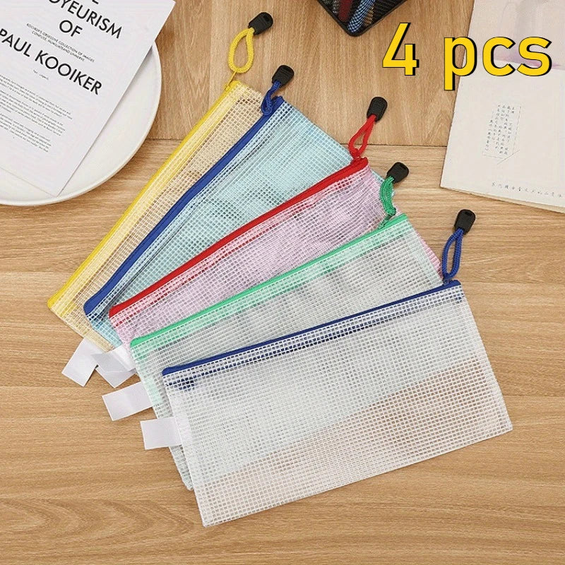 4PCS Stationery Storage Folder File Mesh Zipper Pouch A4 A5 A6 Document Bag Zip File Folders School Office Supplies