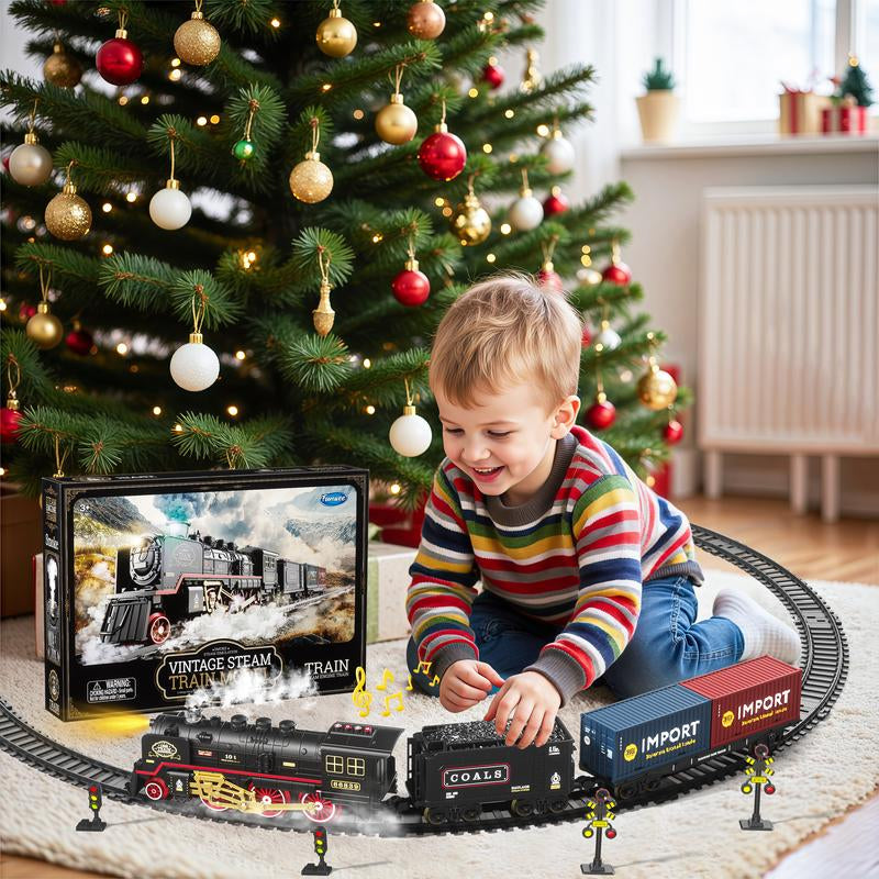 Funwee Train Set for under Christmastree,Electric Train Toy with Smokes,Lights Andsound, Locomotive Train Model Withtrack,Birthday Gifts Ldea for 3 4 5 6 7+ Years Oldtoddler Boys and Girls