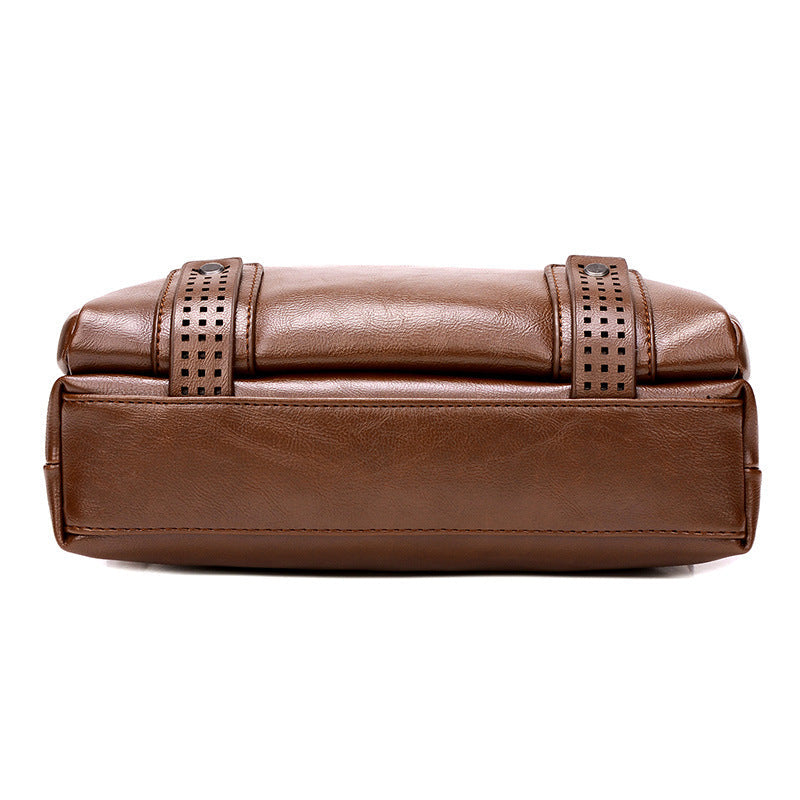 LEINASEN Men's Leather Messenger Bag – Zipper Shoulder Crossbody Bag for Business & Travel