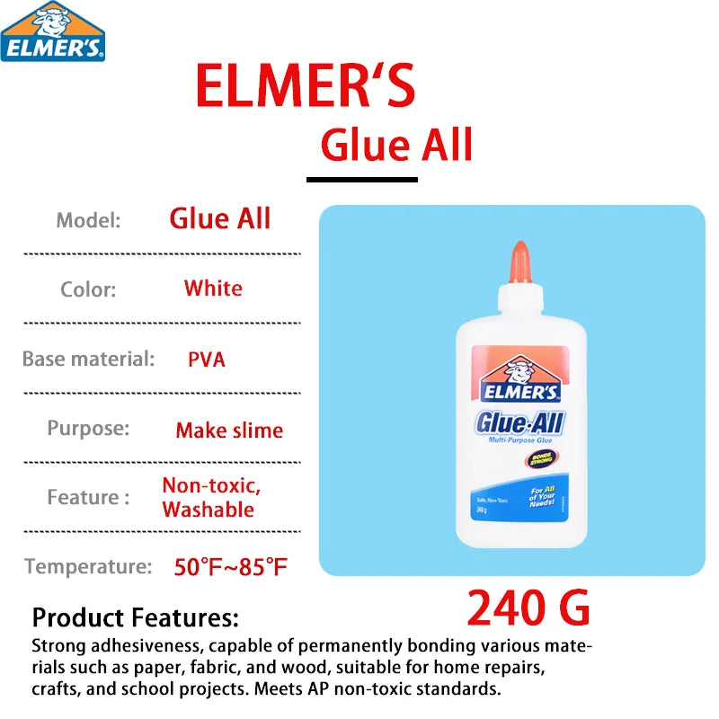 Elmer’s Glue 118ml 147ml 240ml Slime Glue Washable Non Toxic All Purpose for Slime Craft Paper School DIY Adhesive