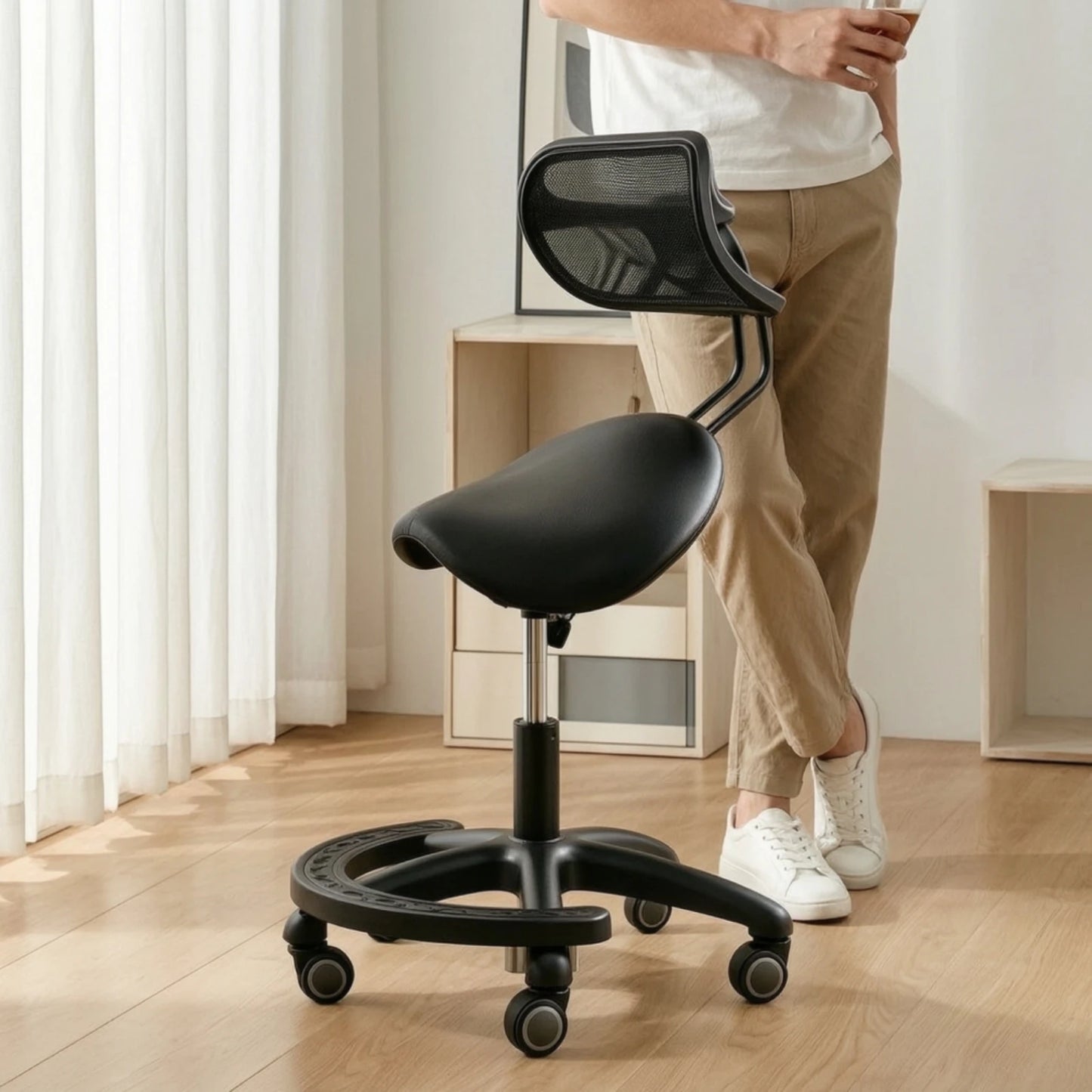 Saddle Stool with Wheels Ergonomic Stool with Backrest Saddle Chair Heavy-Duty for Stylists, Salon, Medical Office