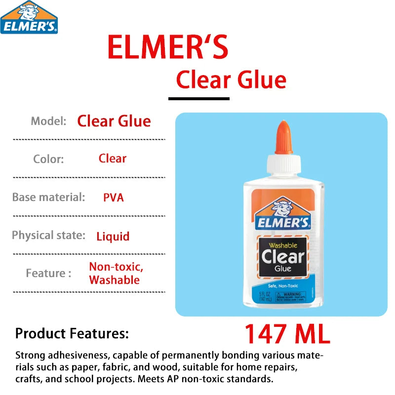 Elmer’s Glue 118ml 147ml 240ml Slime Glue Washable Non Toxic All Purpose for Slime Craft Paper School DIY Adhesive