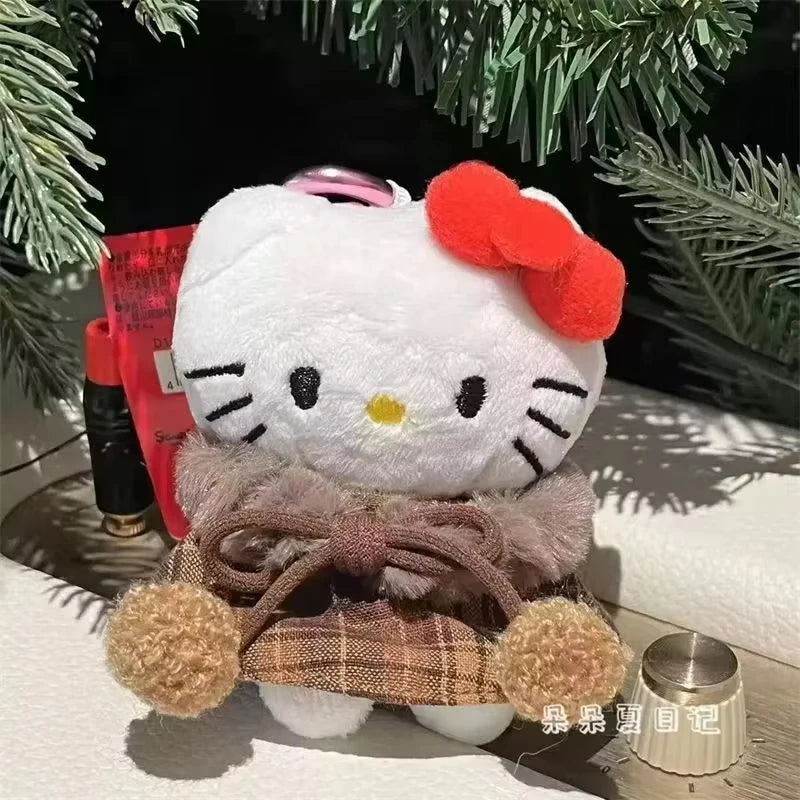 Anime Hello Kitty Cartoon Plush Coat Cloak Keychain Girls Women School Bag Crossbody Bag Pendant Accessories Birthday Gifts