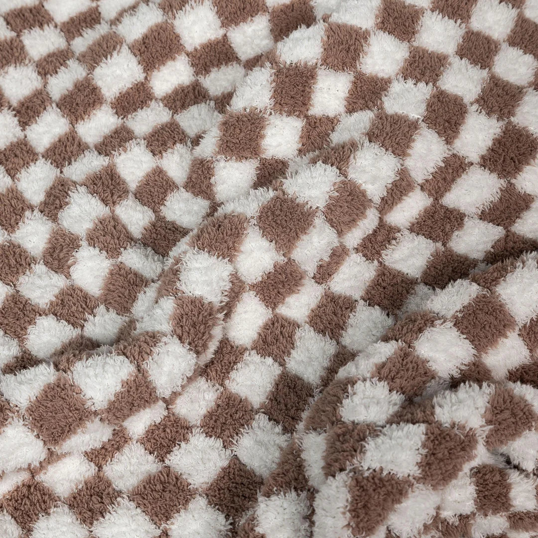Chocolate Milk & White Check Print Extended Throw