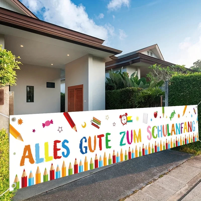 1 Piece Back to School Welcome Banner - 'Happy School Start' with Colorful Pens and School Supplies Design