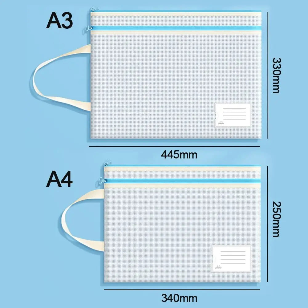 Portable A3/A4 Document Bag Transparent Waterproof Classification File Bag School Office Supplies Zipper Mesh Storage Bag