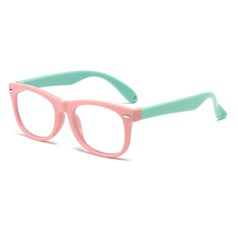 Children's anti-blue light silicone temple glasses, baby computer goggles, universal flat light glasses for children
