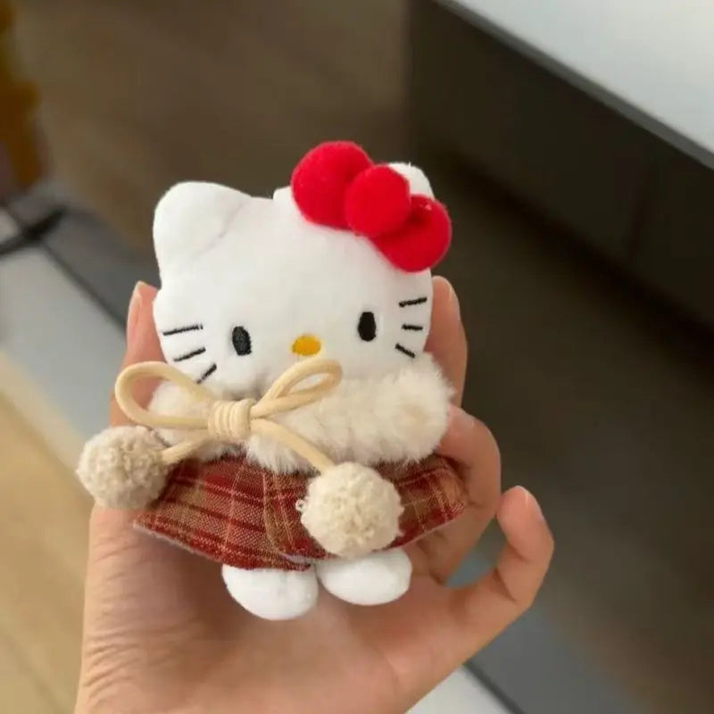Anime Hello Kitty Cartoon Plush Coat Cloak Keychain Girls Women School Bag Crossbody Bag Pendant Accessories Birthday Gifts