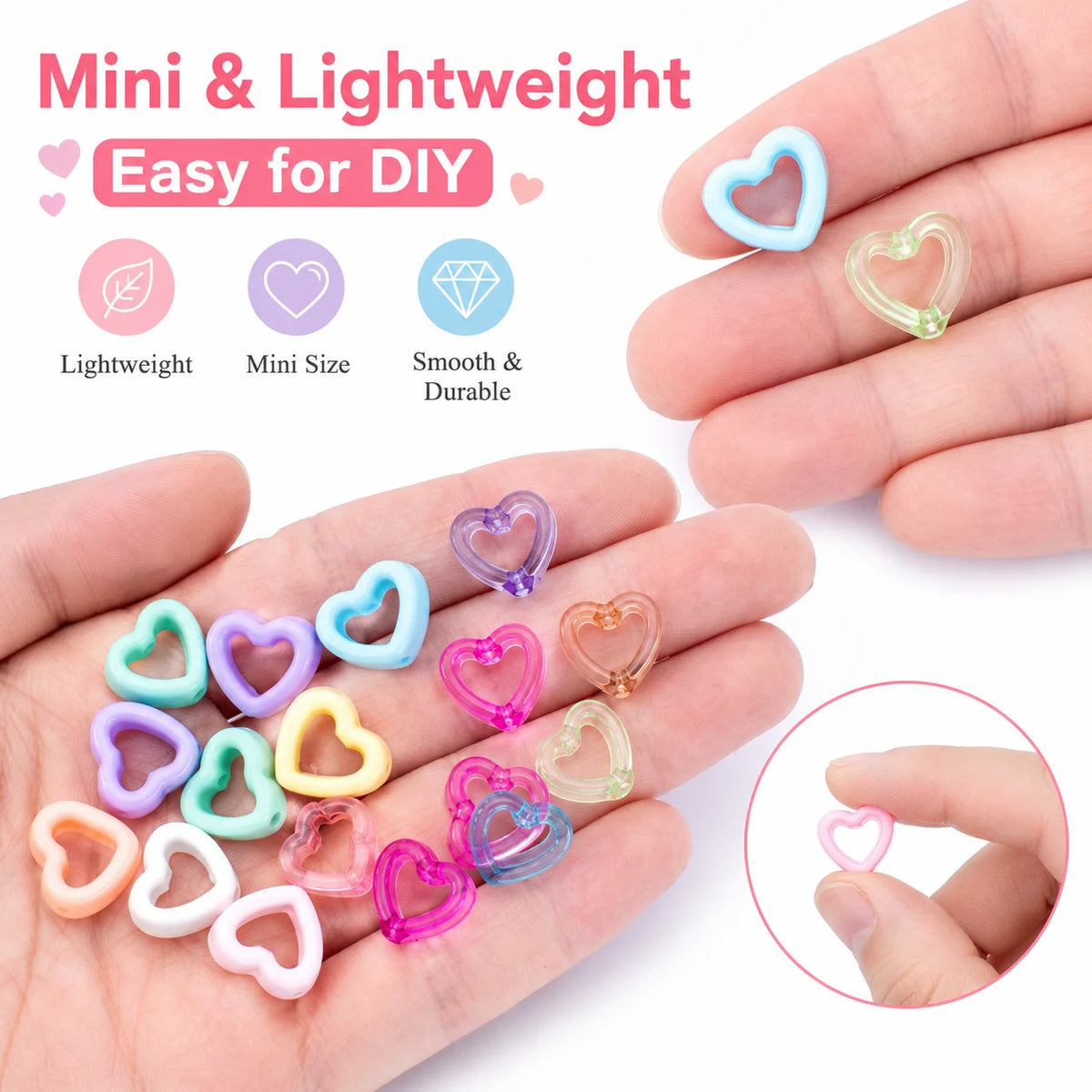 30Pcs Multicolor Clear Heart Acrylic Spacer Beads Hollow Heart Beads For DIY Beaded Pens Stationery Ornament Handcraft Material