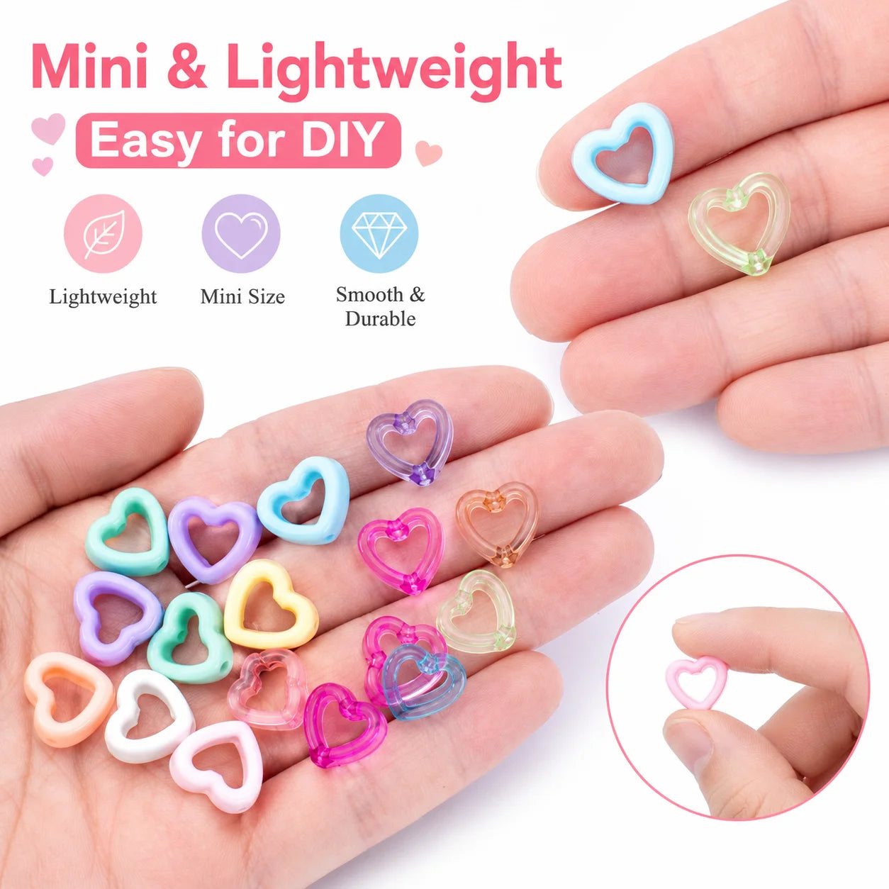 30Pcs Multicolor Clear Heart Acrylic Spacer Beads Hollow Heart Beads For DIY Beaded Pens Stationery Ornament Handcraft Material