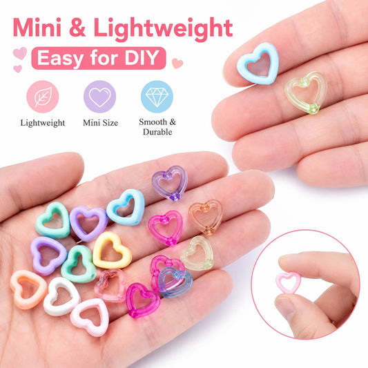 30Pcs Multicolor Clear Heart Acrylic Spacer Beads Hollow Heart Beads For DIY Beaded Pens Stationery Ornament Handcraft Material