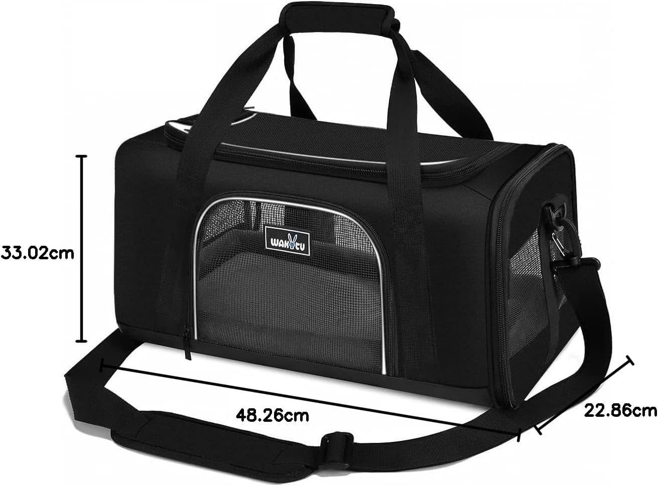 TSA Approved Pet Carrier for Small Medium Cats and Dogs | Dog Carrier with Adequate Ventilation | 4 Mesh Windows, 3 Entrance, Locking Safety Zippers, Padded Shoulder Strap, Black