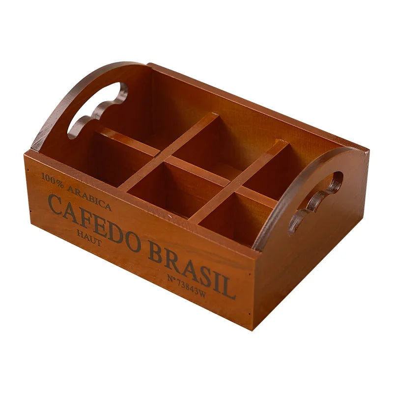 Zakka retro wooden portable six-grid storage box succulent desktop cosmetics sundries storage sorting wooden box