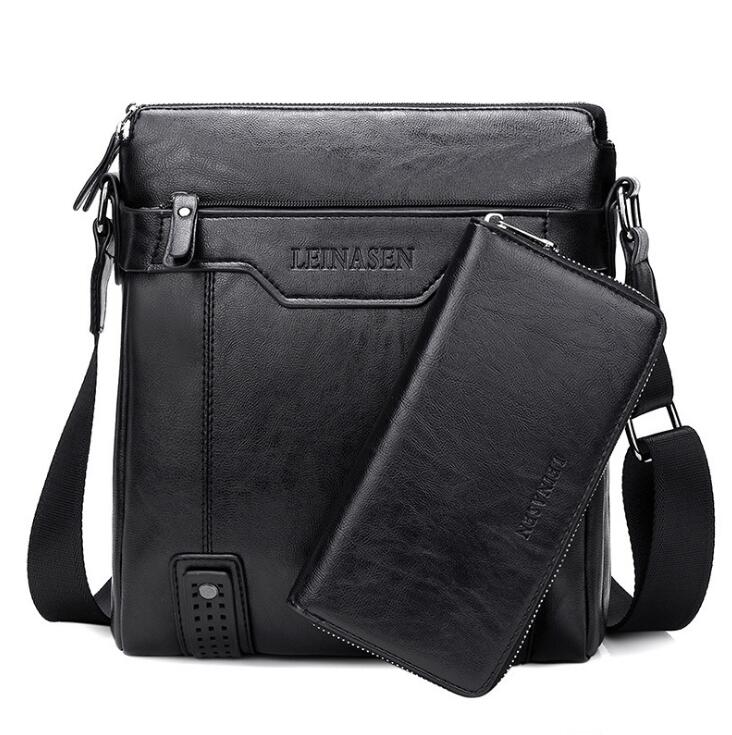 LEINASEN Men's Leather Messenger Bag – Zipper Shoulder Crossbody Bag for Business & Travel