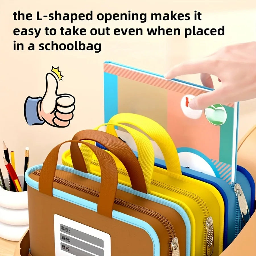 L-shaped A4 file bag, large opening mesh stationery storage bag, large-capacity transparent file bag, school supplies