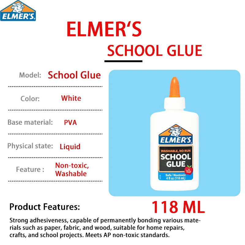 Elmer’s Glue 118ml 147ml 240ml Slime Glue Washable Non Toxic All Purpose for Slime Craft Paper School DIY Adhesive